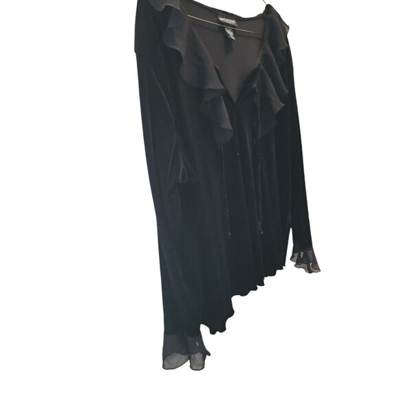 NOTATIONS XL BLACK VELVET RUFFLED NECK BLOUSE - Picture 4 of 8